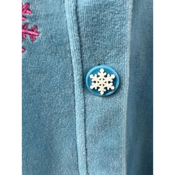 Onque Casuals Christmas Holiday Velour Jacket L Blue Velour Cotton Blend - Picture 9 of 16